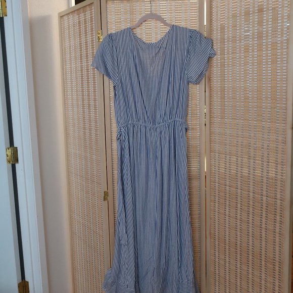 NWOT Naif Soft Blue & White Striped Midi Dress - Picture 3 of 7